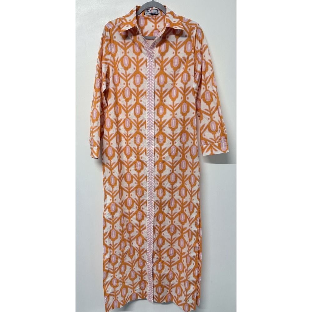 Orange Patterned Maxi Shirt Dress